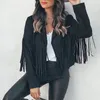 Womens Jackets FUFUCAILLM Fashion Tassel Cardigan Women Y2k Fringed Hem Crop Tops Motor Biker Jacket Suede Leather Vintage Coat Autumn 230817