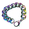 Hänghalsband rostfritt stål Miami trottoarkant Rainbow Cuban Link Chain Armband Halsband Set för män 11 ​​~ 16mm Bredd 230816