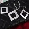 Boucles d'oreilles de collier Set Delate Silver Color Jewelry Square Pendant Pendant Long Chain Drop Oreing Bring Mode Wedding