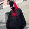 メンズパーカースウェットシャツレトロアメリカンスパイダープリントストリートウェアステッチスタンドカラーセーターメンズY2K秋のカジュアルブランドスポーツパーカートップ230816