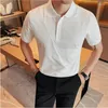 Heren PoloS Zomer Solid Sort Mouwen Splicing Fringe Polo Shirt met revers 2023 Men Business Casual Social Office Streetwear
