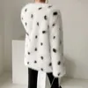 Vit svart dot fluffig varm faux räv päls kappa kvinnor jackor streetwear ung koreansk stil vinterjacka kvinnor toppar