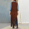 Coletes femininos abertos cistas de cistas de cistas de cistas com estonha de coletes sem mangas com o cardigan hippie dos 70s com bolsos de remendo para cowboy cosplay boho