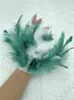 Five Fingers Gloves Women Natural Fur Feather Cuffs Sexy Snap On Bracelet Arm Cuff Shirts Sleeves For Women Real Ostrich Feather Anklet Wrist Cuff 230816