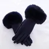 Five Fingers Gloves Female Faux Rabit Fur Suede Leather Touch Screen Driving Glove Winter Warm Plush Thick Embroidery Full Finger Cycling Mitten H92 230816