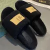 Sandales Designer Femmes Pantoufle Sandale À La Mode Chaud 100% Laine Coton Noir Blanc Chaussures Intérieur Extérieur Pantoufle Femme Automne Hiver Haute qualité