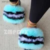 Slippers Sale Hot Summer Women Women Fox Fel Slippers Flipers Flipers Designer Slides de Peles Girls Black Fur Slides Lindos lâminas de peles grandes Sandal T230817