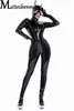 Sexig uppsättning kvinnor sexig våtlook latex kattdräkt med mask pvc faux läder jumpsuit lady erotisk dräkt pu underkläder bodysuit klubbkläder överdimensionerade 230817