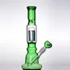 12 inch green and blue Glass Bong Hookahs bent type Multi-hole backflow system oil rig Water Pipe With 14 mm Joint bowl