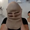 Maski imprezowe Pełna maska ​​lateksowa na Halloween z głową szyi przerażającą zmarszczkę twarz Cosplay Prop 230816