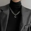 Hanger kettingen retro kpop letter ketting dubbele kanten roestvrijstalen trui trui ketting hipop choker paar ketting voor vrouwen mannen sieraden cadeau nieuw J230817