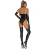 Sexy Set Frauen sexy Schnüre -up -Dessous -Bodysuit PU Leder Mock Neck Körper Anzug glänzend Reißverschluss Katzen für Clubstabstanz Fischnetzbodysuit 230817