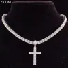 Kolye Kolyeleri Erkek Kadınlar 4mm Zirkon Buzlu Bling Hiphop Takı ile Çapraz Kolye