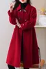 女性のトレンチコート秋の冬のファッション赤いルーズウールブレンド女性ウールジャケットコート2023エレガントな長袖ターンダウンカラー