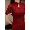 Roupas étnicas Vermelho Vermelho Cheongsam Lace feminina Slim Chinese Style Party Party Dress 2023 QIPAO para mulheres