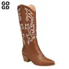 Stövlar GOGD Womens White Knee High Western Cowboy Wide Calf broderad Pointed Toe Block Heel Pullon Cowgirl 230817