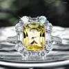 Cluster Rings WUKALO Silver Color Square CZ Women Wedding Ring Marriage Ceremony Party Bridal Finger Yellow Stone Luxury Jewelry