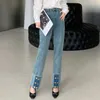 women casual jeans ce designer pants embroidery button trousers fashion leggings high waist slim fit wide leg jeans