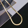 Pendants 925 Sterling Silver 18K Gold 4MM Flat Chain Necklace For Women Luxury Fine Jewelry Wedding Gift Choker Clavicle