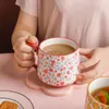 Mokken Ins Creative Mug Personality Girl Floral Pot Bellied Cup Cute Ceramic Water Coffee Breakfast