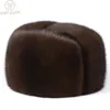 Trapper Hats Winter Unisex Top Real Mink Fur Bomber Hat Male Genuine Marten Head Warm BlackBrown Caps Gift For parent Gorras 230816