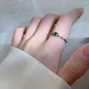 Cluster Rings Vintage Chain Emerald Green Zircon For Women Premium Light Luxury Design Adjustable Ring Jewelry