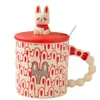 The latest 13.5oz rabbit ceramic coffee mug with lid spoon, many style choices, support customization of any logo