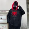 メンズパーカースウェットシャツアメリカンレトロストリートスパイダープリントステッチスタンドカラーセーター男性と女性春と秋のブランドスポーツパーカートップ230816