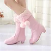 Dziewczęce buty 2023 Autumn and Winter New Fashion Bow Martin Boots Little Girl High Boots Princess skórzane buty Białe różowe buty dla dzieci wysokie obcasy