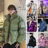 Men's Jackets Winter Collar Loose Bright Leather Fabric Jacket Wind Thick Warm Coat Men Women Couple Purple Cotton Clothing