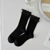 Black and white socks women's medium length socks thin leather shoes fashionable lace socks white princess socks versatile and trendy women's socks