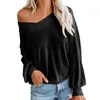 Kvinnors tröjor Autumn/Winter V Neck Solid Long Sleeve Top Knit Plain Short Shirts For Women Woman Tee