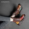 Boots Comemore Women's Boots Fashion Chelsea Boot Vintage Kort läder Ankle Boots Autumn Winter 2022 New Leather Patchwork Platform T230817