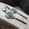 Dangle Earrings Geometric Vintage Blue Stone Metal Long Hook Tribal Ethnic Boho Jewelry Cross Pendant Earring