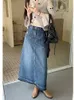 Röcke SXL Ball angebaut lang Denim Rock koreanischer Stil hoher Taille Eine Linie Midi Women Jeans Style 230817