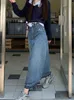 Röcke SXL Ball angebaut lang Denim Rock koreanischer Stil hoher Taille Eine Linie Midi Women Jeans Style 230817