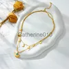 Collane a ciondolo Meyrroyu 316L Acciaio inossidabile 2023 Nuova stella Moon Gold Color Collana a ciondolo Donne 3 in 1 Green Stone Gioielli Fasci di moda J230817