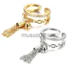 Band Rings Link Chain Tassel Ring Zirconia with Spike Pendant Charm Finger Ring for Women J0817