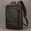 School Bags Vintage Mens Crazy Horse Leather Backpack genuine leather Retro Rucksack Large Classic Travel Big laptop computer bag 230817