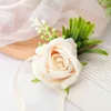 Broches simulatie roze corsage outdoor party decoratie mannen groomsman broche bruiloft sieraden accessoires polsbloem