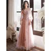 Etnische kleding vrouwen roze applique lange avondjurken elegante a-line tule prom jurk vestidos de fiesta