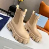 2023 Designer Men stövlar Spring Monolith Matte Leather Löstagbar nylonpåse Combat Shoes Nylon Hailf Outdoor Thick Bottom Women Ankle Boot 35-46