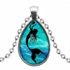 Collane a ciondolo moda sirena blu sirena grafica pappagalli animali lacrima lacrima collana retrò semplice regalo in vetro cabochon regalo per donne