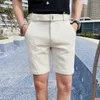 Men's Shorts Fashion Summer Knee Length With Belt For Men Clothing 2023 Business Formal Wear Slim Fit Casual Plaid Short Homme 3Colors