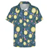 Mäns avslappnade skjortor gula citronskivor blusar män blomma tryck hawaiian kort ärm tryckt streetwear överdimensionerad strandskjorta gåva