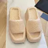 Slippare Summer Wool Black Pink Blue Lambwool Chic Outdoor Platform Sandal Trendy Wedges High Heels Slides For Women Shoes 230816