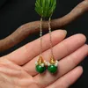 Dangle Earrings Green Jade Jadeite Beads Cared Chinese Chinese Women Talismansエメラルドジュエリーナチュラルデザイナーパールラグジュアリー925シルバーギフト