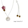 Hangende kettingen 2023 Niche zelfgemaakte nationale trend kralen Lucky All-matched roze bloemen ketting retro wax touw