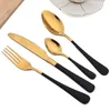 Geschirrsets Zoseil 20pcs Besteck Set Edelstahlmesser Fork Dessert Löffel Flateles Black Gold Western Silbergeschirr Geschirr