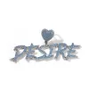 Chokers Uwin Custom Cursive Lettres Pendant Iced Out Blue Cubic Zirconia DIY Nom Collier charme de mode Bijoux pour les femmes 230817